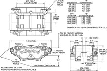 Load image into Gallery viewer, Dimension drawing of Wilwood 4-piston brake caliper