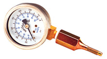 Load image into Gallery viewer, A small diameter pressure gauge with a pointy fitting on one end