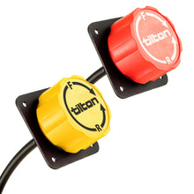 Load image into Gallery viewer, A red and a yellow Tilton brake bias adjuster knob on a white background
