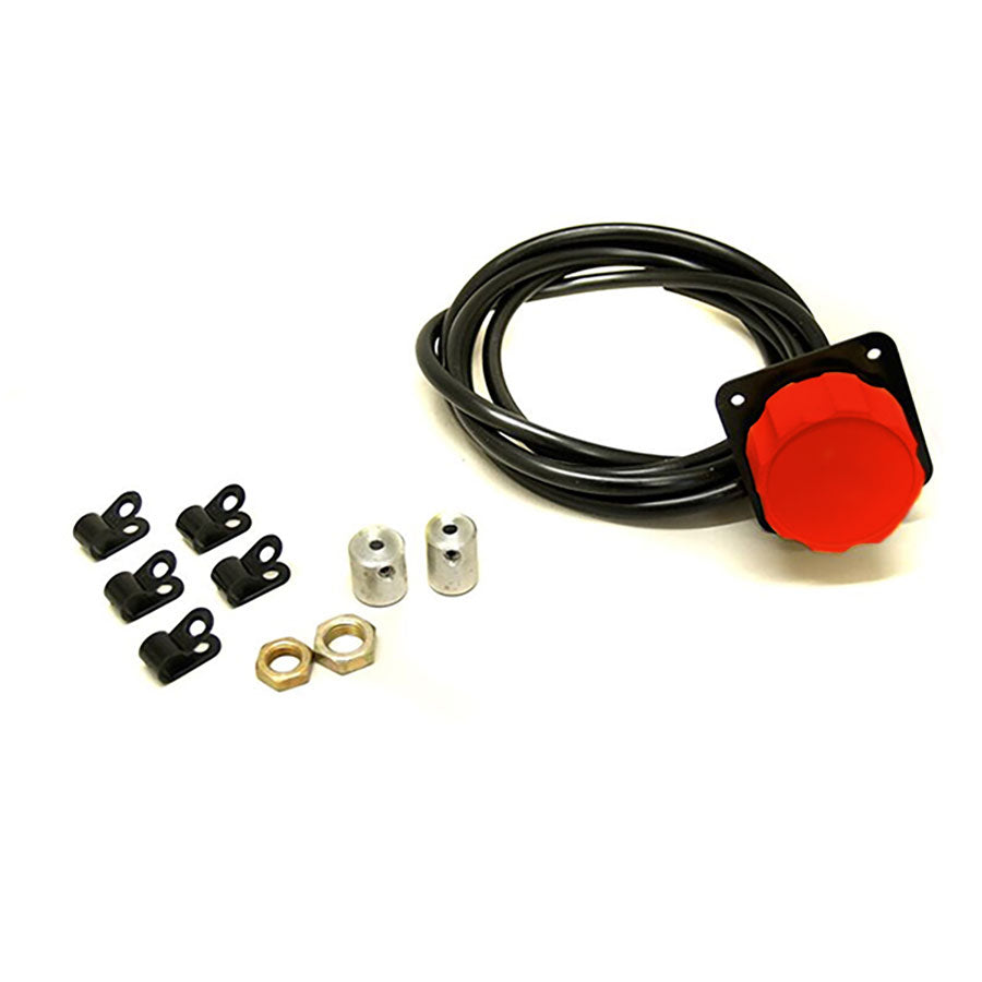 A red Tilton brake bias adjuster knob on a white background
