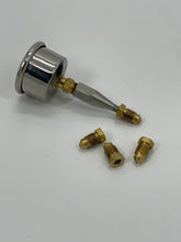 Load image into Gallery viewer, Brake caliper pressure guage pictured with (4) brass brake fittings
