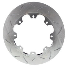 Load image into Gallery viewer, 2d picture of a brake rotor with slotted faces on a white background
