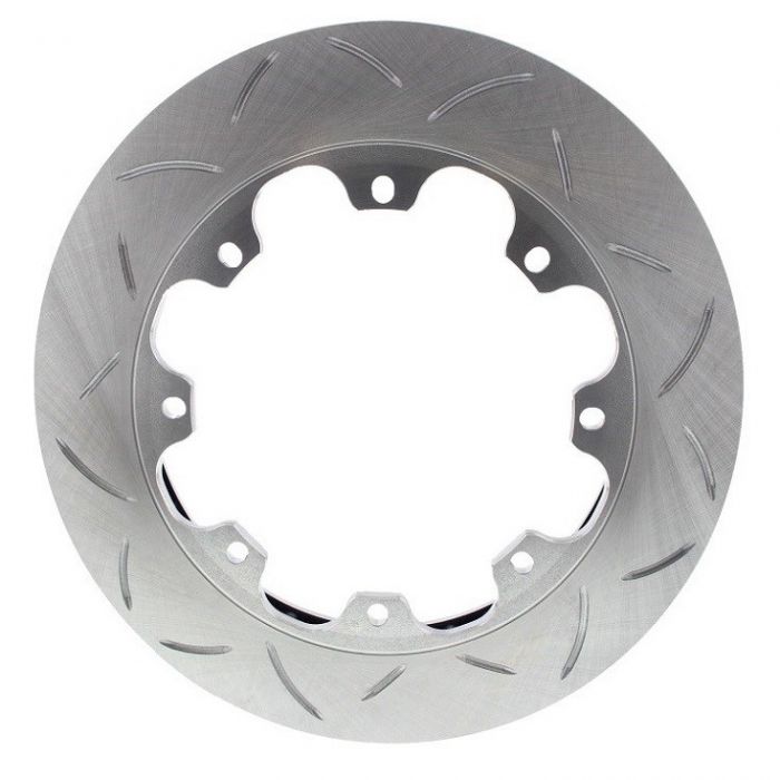 2d picture of a brake rotor with slotted faces on a white background
