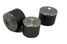 Load image into Gallery viewer, Three brake caliper pistons featuring stainless steel heat shields on a white background