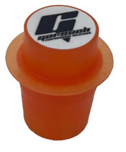Load image into Gallery viewer, An orange transmission tailhousing plug with a Gorsuch logo on top on a white background
