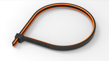 Load image into Gallery viewer, A single zip tie with orange highlights connected to itself on a white background
