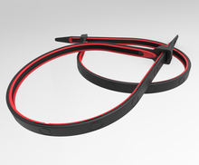 Load image into Gallery viewer, Two zip ties with red highlights connected to itself on a white background