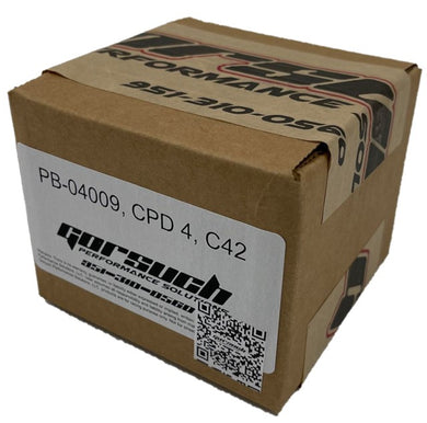 A box of brake pads featuring a Gorsuch decal and QR code