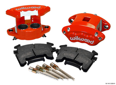 D154 brake kit with 4 brake pads and 2 red calipers on a white background