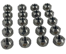 Load image into Gallery viewer, Set of metallic hex nuts with a brand logo on a white background
