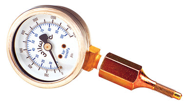 A small diameter pressure gauge with a pointy fitting on one end