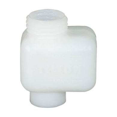 Clear master cylinder plastic reservoir on a white background