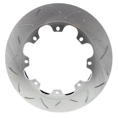 2d picture of a brake rotor with slotted faces on a white background